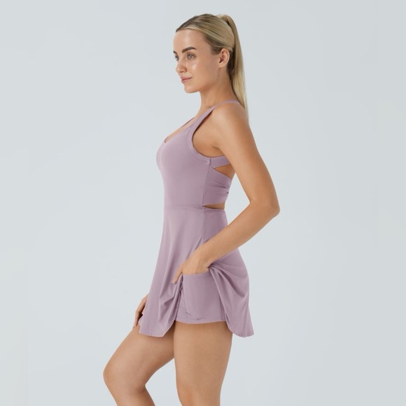 Halara Backless Twisted Active Dress Pink/Purple Medium NWT Pockets Athleisure - Picture 1 of 10